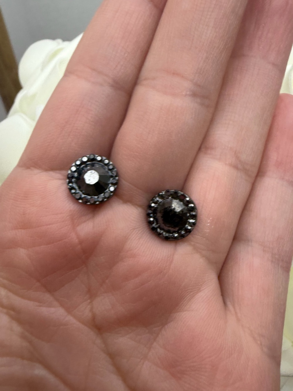 Black Crystal Round Stud Earrings - Women's Jewelry